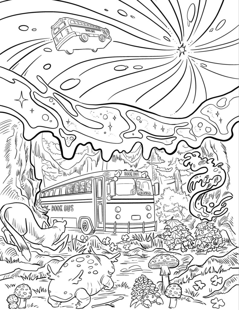 black and white image of magic bus near dimensional rift